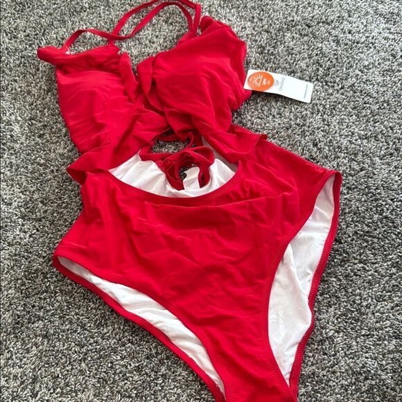 Stylish Red charmo One Piece Swimsuit strappy women’s suit nwt large spf 50 - Picture 2 of 4